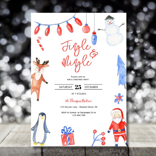 Invitation Jingle & mêler l'aquarelle fête de Noël (Créateur téléchargé)