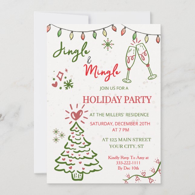 Invitation Jingle & Mingle Christmas  Holiday Party  (Devant)