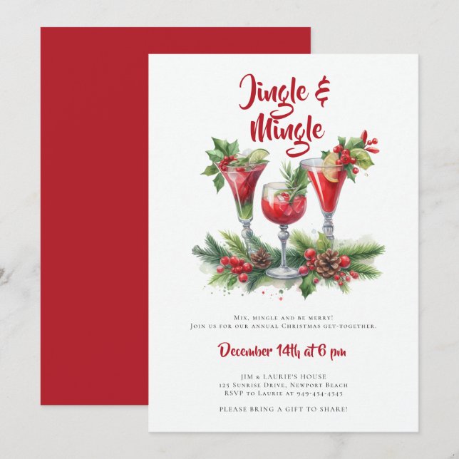 Invitation Jingle Mingle Cocktail de vacances Red Christmas P (Devant / Derrière)