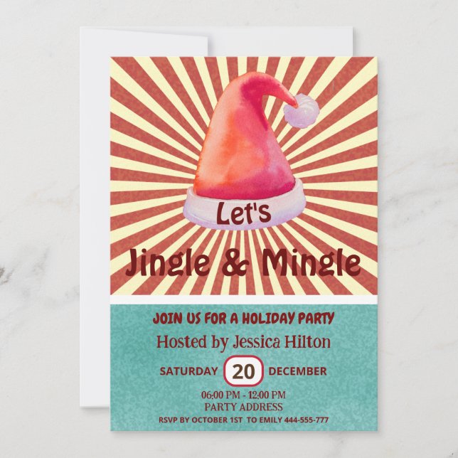 Invitation Jingle & Mingle Cool fun retro santa chapeau (Devant)