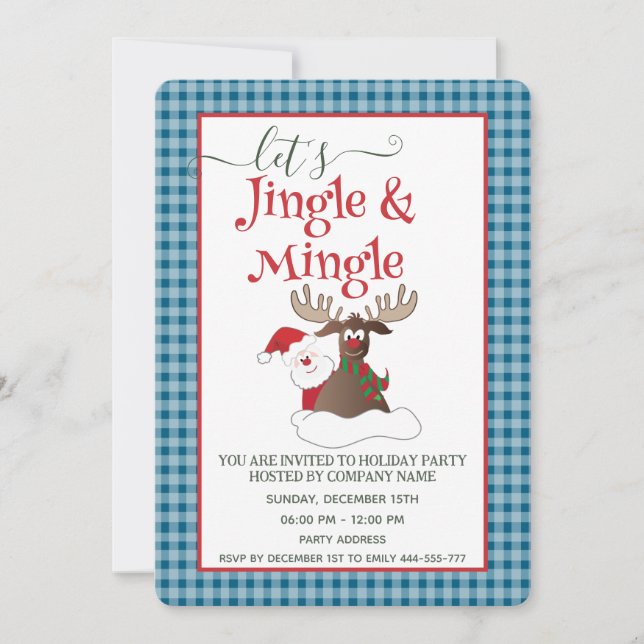 Invitation Jingle Mingle drôle Père Noël reindeer fête (Devant)