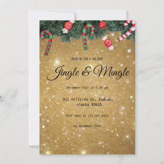Invitation Jingle Mingle Élégante Soirée de Noël d'or moderne