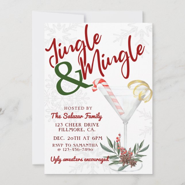 Invitation Jingle & Mingle, Fête de Noël, Cocktail de vacance (Devant)