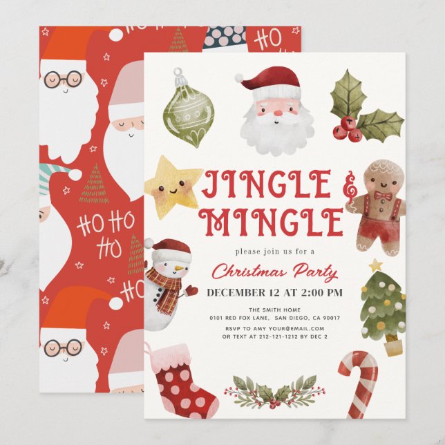 Invitation Jingle & Mingle Jote Christmas Fête de Noël (Devant / Derrière)