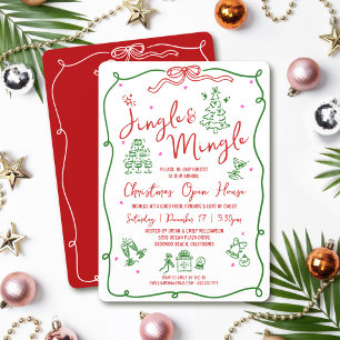Invitation Jingle Mingle Rouge Vert Dessins à main levée Dood