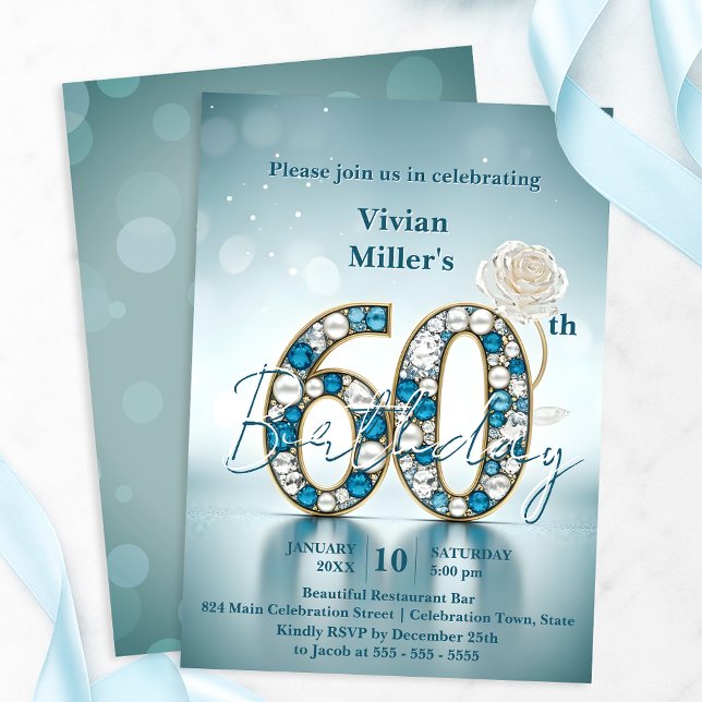Invitation Joaillerie bleu et perle opulente 60e anniversaire (Créateur téléchargé)