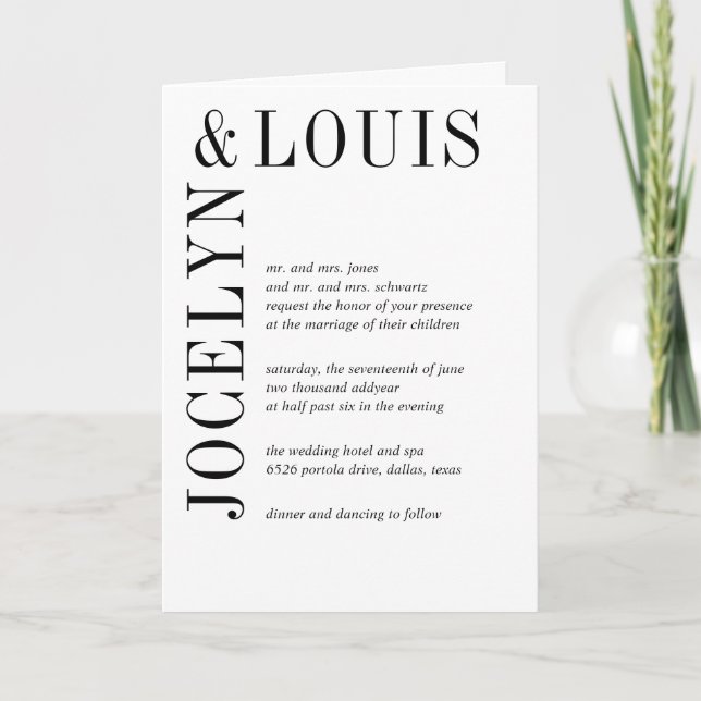 Invitation Jocelyn Mariage moderne noir et blanc (Devant)