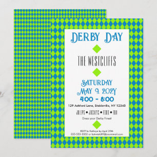 Invitation Jockey Diamants de soie Vert et Bleu Derby