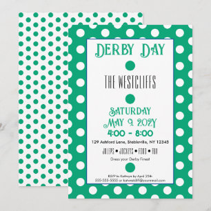 Invitation Jockey Soies Points Verts et Blancs Derby Party