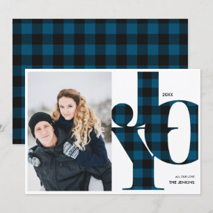 Invitation Joie Blue Buffalo Plaid Photo Holiday