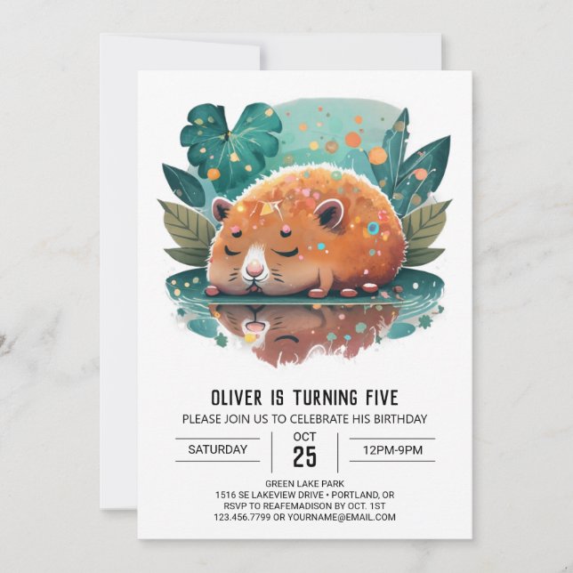 Invitation Joie d'anniversaire capybara fantaisiste (Devant)