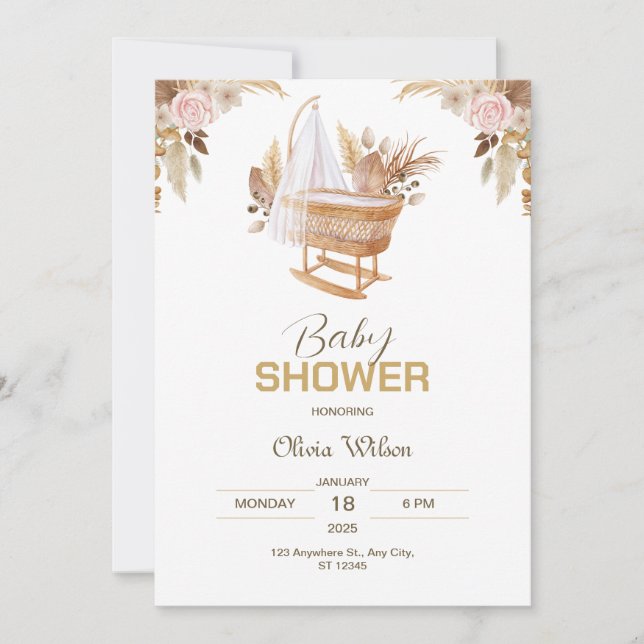 Invitation Joie florissante : Aquarelle Baby shower Floral (Devant)