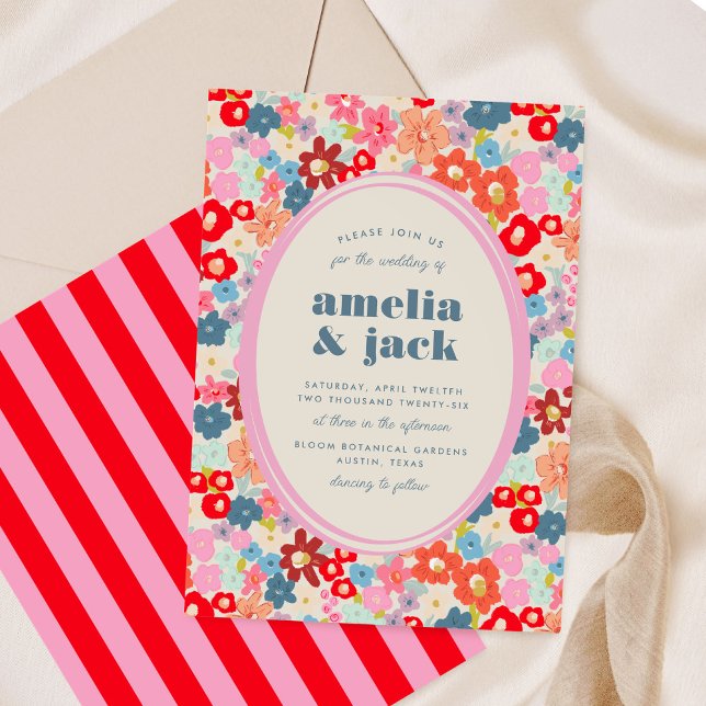 Invitation Joie florissante Gras brillant Jardin floral Maria (Blooming Joy Bold Bright Floral Garden Wedding Invitation)
