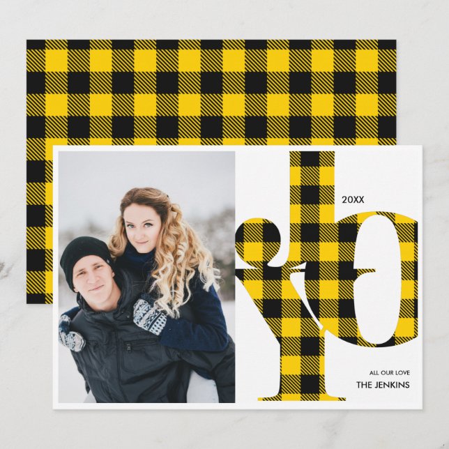 Invitation Joie | Jour férié de photo de Buffalo Jaune (Devant / Derrière)