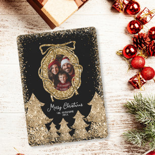 Invitation Joie Parties scintillant or Joyeux Noël Famille Ph