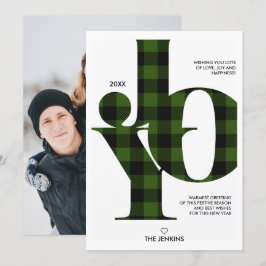 Invitation Joie Typographie Buffle Vert Plaid Photo Holiday