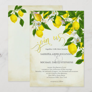 Invitation Joignez-vous à nous Aquarelle Citrons et Mariage d