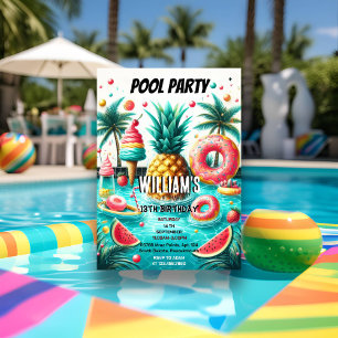 Invitation Joignez-vous garçon water blue Cool Pool Party 13e