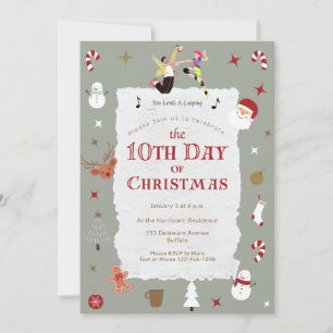 Invitation Joli 10e jour de Noël milieu de siècle rétro Xmas