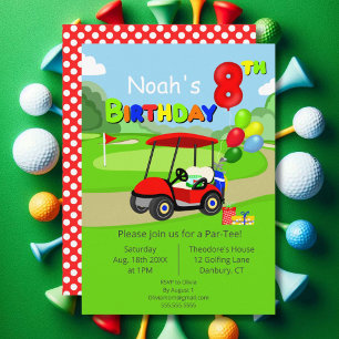 Invitation Joli 8e Anniversaire Panier de Golf Rouge pour Gar