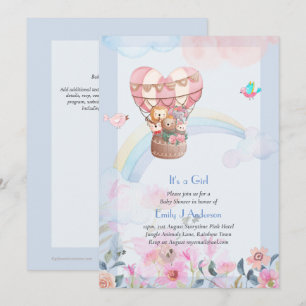 Invitation Joli Air Chaud Balloon Animaux Baby Girl Douche