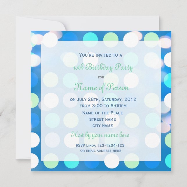 Invitation Joli, amusant, heureux grand bleu pois anniversair (Devant)