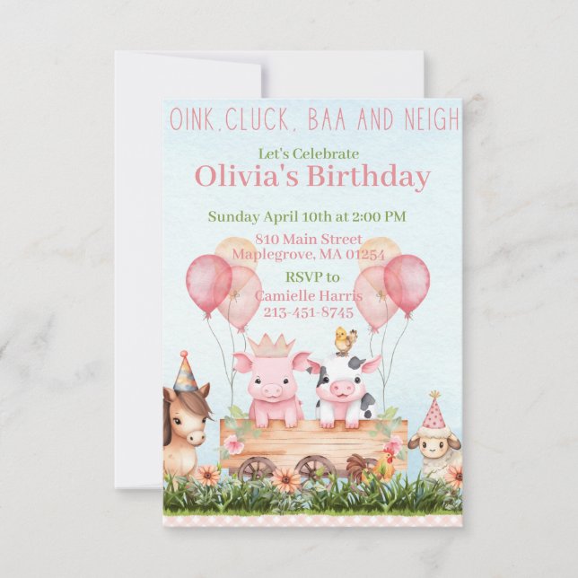 Invitation Joli animal de ferme nid d'anniversaire (Devant)