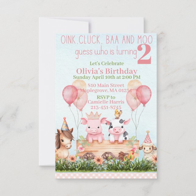 Invitation Joli animal de ferme nid d'anniversaire (Devant)