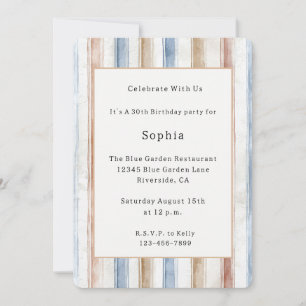 Invitation Joli Anniversaire Bleu Crème Tan Rayures