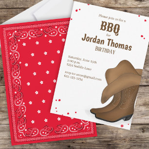 Invitation Joli Anniversaire Cowboy Rodeo Simple Rouge Bandan