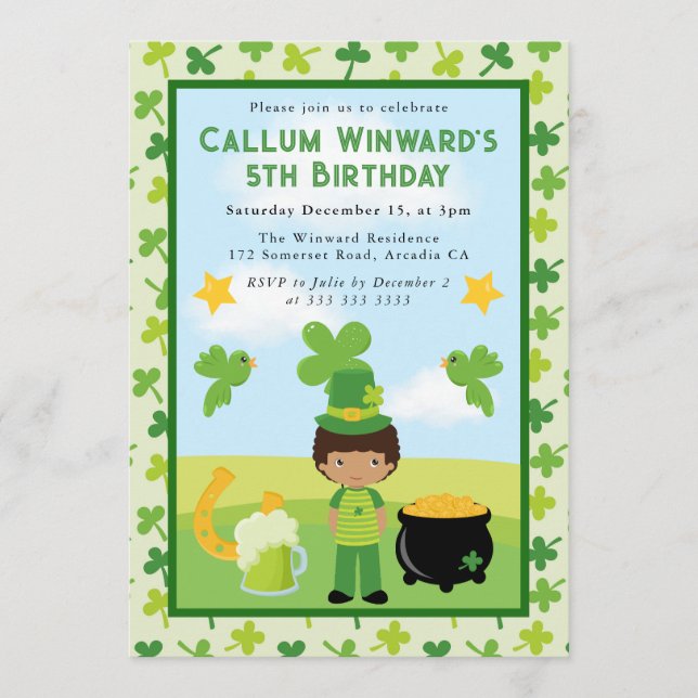 Invitation Joli Anniversaire de enfant de St Patrick afro-amé (Devant)
