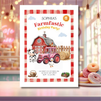 Invitation Joli anniversaire d'enfant de ferme rouge