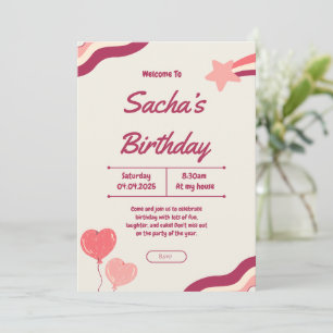 Invitation joli anniversaire rose pailleté féminin
