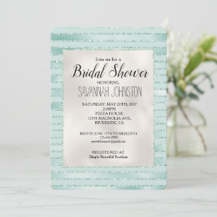 Invitation Joli Aqua Mint Glitzy Stripes Fête des mariées