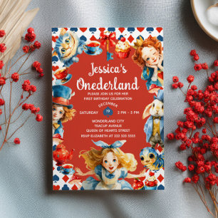 Invitation Joli aquarelle Alice dans ONEDERLAND 1er anniversa