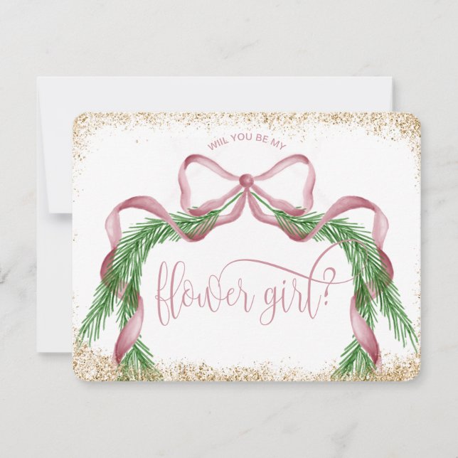 Invitation joli arc de Noël rose aquarelle FLOWER FILLE (Devant)