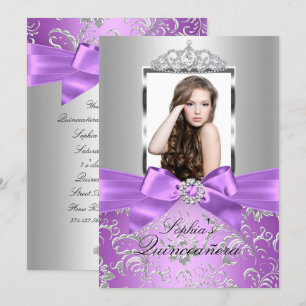 Invitation Joli arc en argent et diadème Quinceanera violet