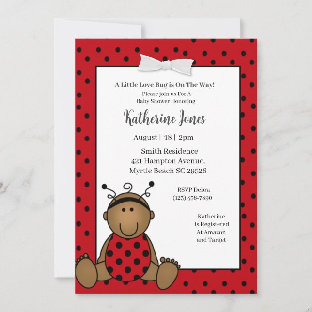 Invitation Joli Baby shower africain-américain de la coccinel (Devant)