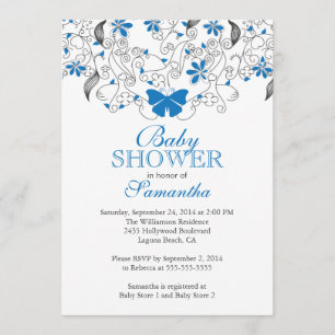 Invitation Joli Baby shower Bébé Beurre Papillon Bleu