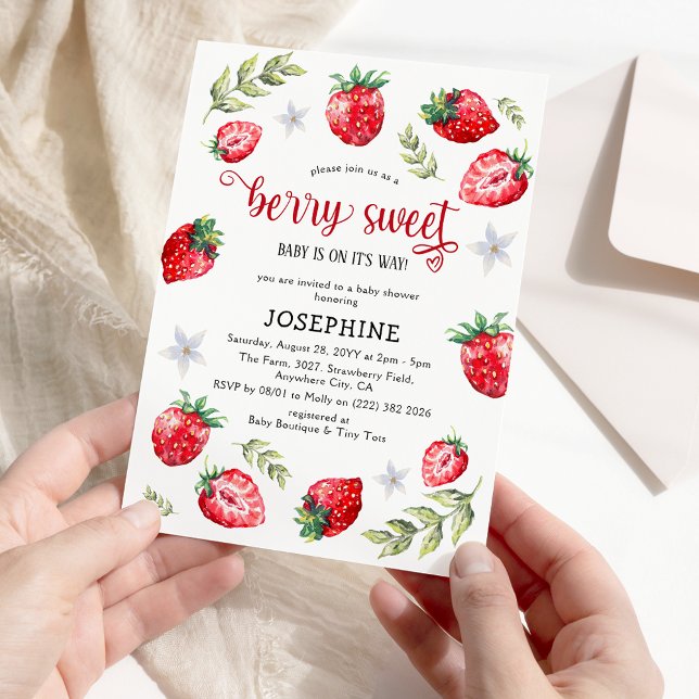 Invitation Joli Baby shower 'Berry Sweet' aux fraises (Créateur téléchargé)