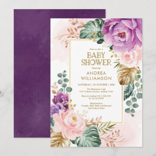 Invitation Joli Baby shower chic boho tropical pourpre