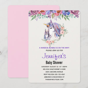 Invitation Joli Baby shower d'aquarelle maman et bébé Unicorn