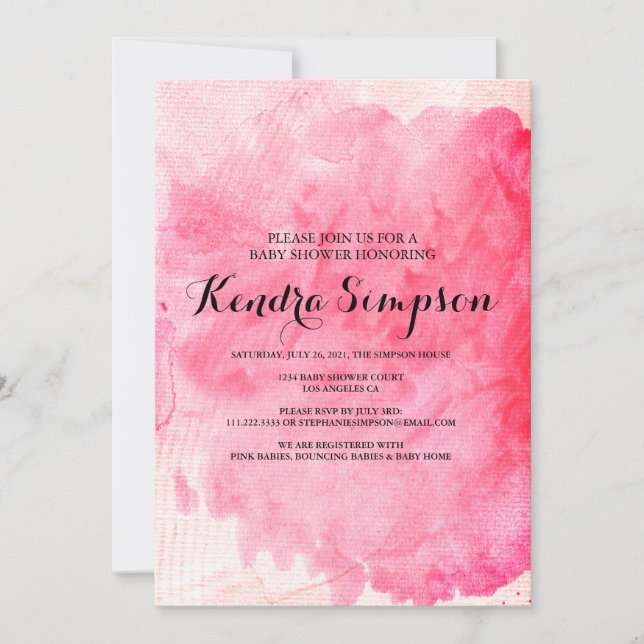 Invitation Joli Baby shower d'aquarelle rose (Devant)