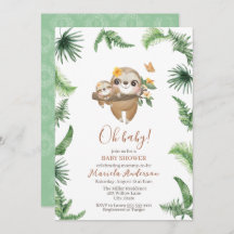 Joli Baby shower d'aquarelle Sloth Greenery