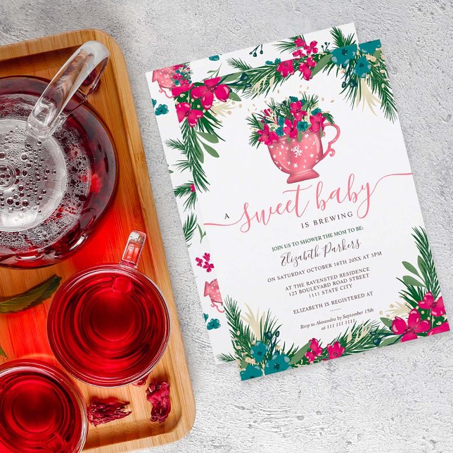 Invitation Joli baby shower de brassage de thé de Noël hiver (Créateur téléchargé)