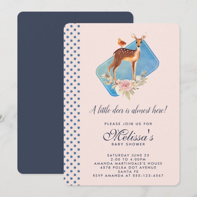 Invitation Joli Baby shower de cerfs à l'aquarelle Brown (Devant / Derrière)