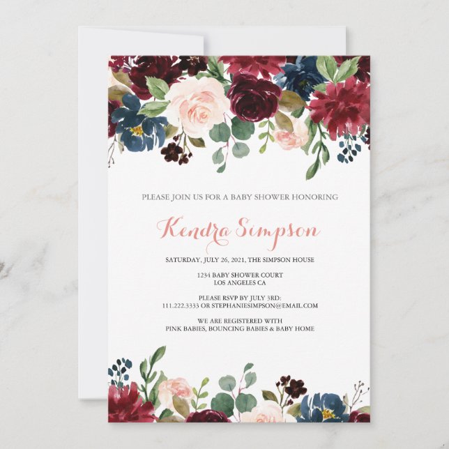 Invitation Joli Baby shower de couronne fleurie (Devant)