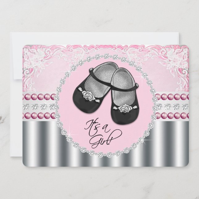 Invitation Joli Baby shower de diamants et perles roses (Devant)