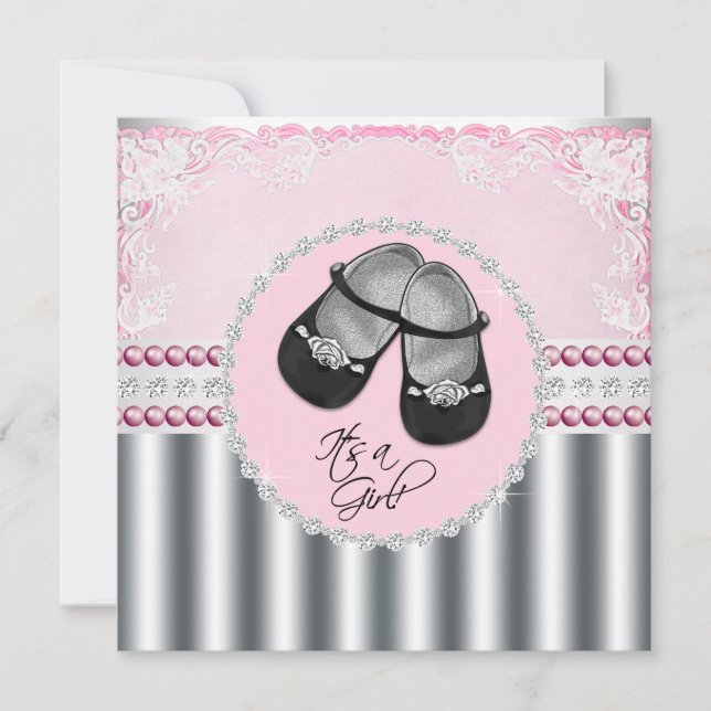 Invitation Joli Baby shower de diamants et perles roses (Devant)