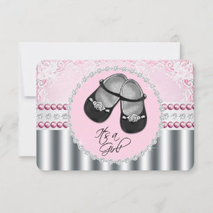 Invitation Joli Baby shower de diamants et perles roses